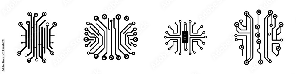 Poster minimalist vector line icons of circuit patterns for technology and design purposes