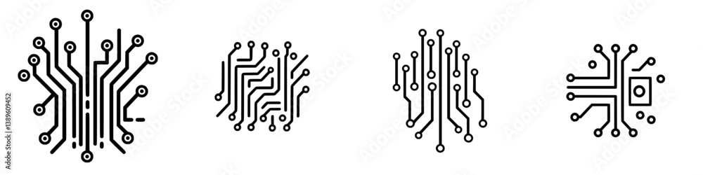 Poster collection of minimalist line icons representing various circuit board designs for electronic projec