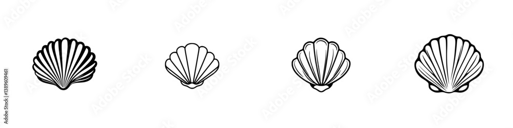 Poster minimalist line icons set featuring various shell designs for creative and artistic projects