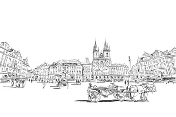 Prague city hand drawn sketch. European city, vector illustration