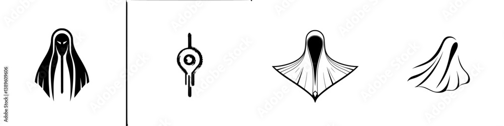 Poster vector minimalist line icons depicting various ghostly figures designed for digital use and applicat