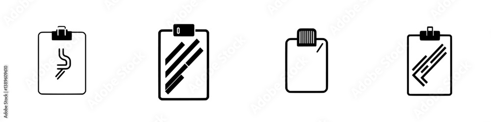 Poster vector minimalist line icons showcasing clipboard designs featuring stationery items in a sleek and 