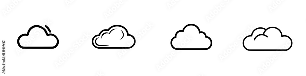 Poster collection of minimalist line icons representing various cloud shapes in a clean and modern design s