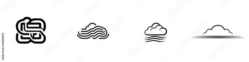 Poster vector minimalist line icons depicting various cloud designs and water elements suitable for graphic