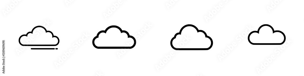 Poster set of minimalist line icons representing various cloud designs for modern graphic projects and crea