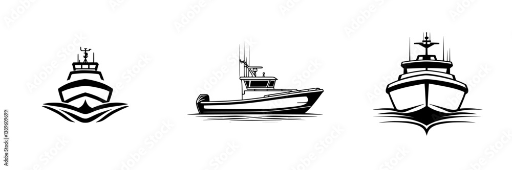 Poster minimalist line icons depicting different types of boats in a simple and clean design for graphic us
