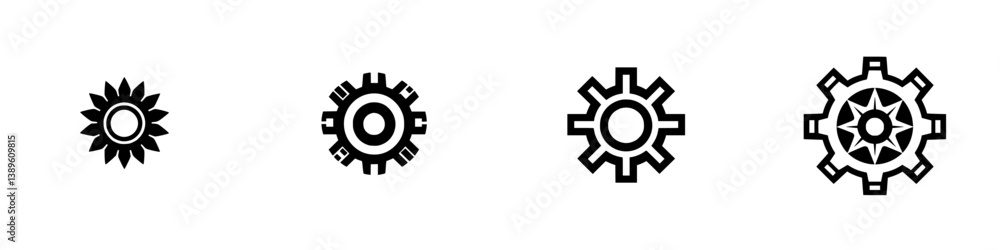 Poster set of four minimalist line icons representing sun and gear concepts for design and branding use