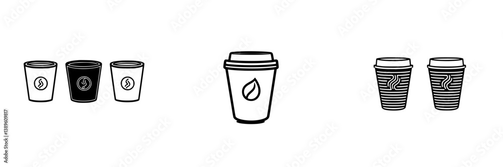 Aufkleber collection of minimalist vector line icons featuring coffee cups for various uses in design projects