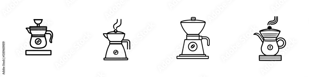 Poster collection of minimalist line icons showcasing various coffee brewing methods for enthusiasts and de