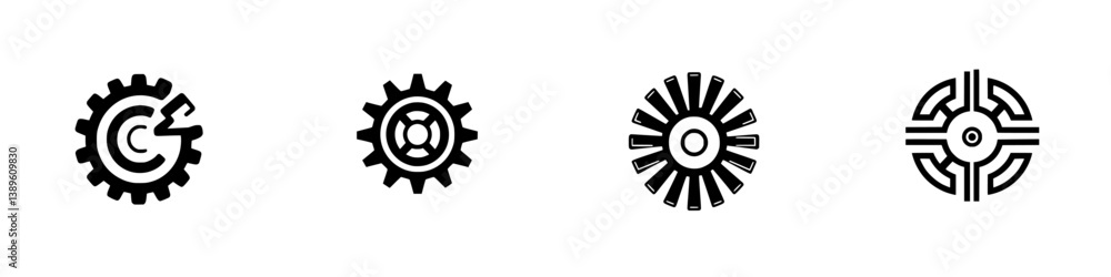 Aufkleber set of vector minimalist line icons featuring various gear symbols for design and technological appl