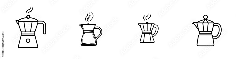 Aufkleber set of minimalist line icons depicting various coffee brewing methods for creative projects and desi