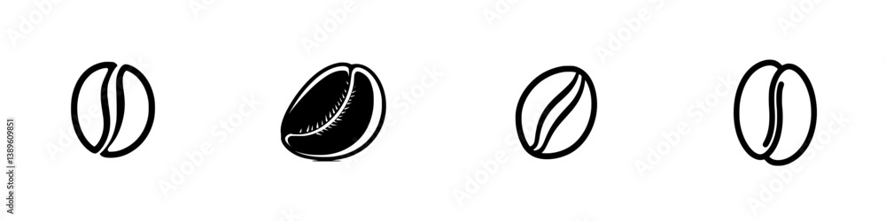 Poster collection of minimalist line icons representing various coffee beans suitable for design projects o