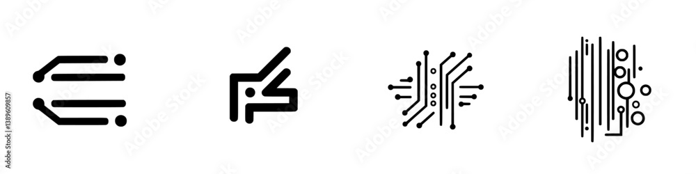 Poster vector minimalist line icons representing technology and digital concepts for versatile design appli