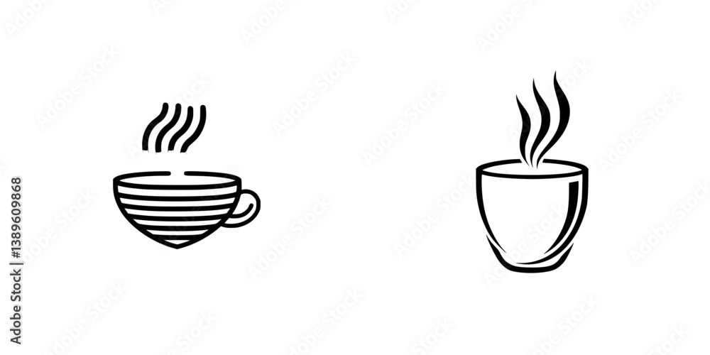 Poster minimalist line icons depicting steaming cups of coffee designed for versatile use in digital and pr