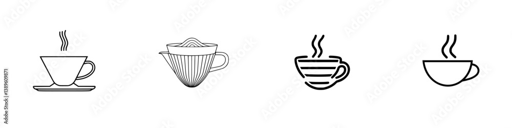 Aufkleber minimalist line icons collection showcasing various coffee cups and brewing methods in a simple desi