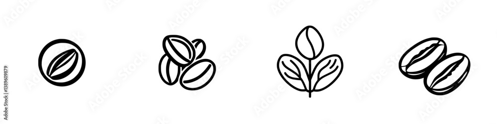 Poster set of vector minimalist line icons representing various coffee-related elements for design projects