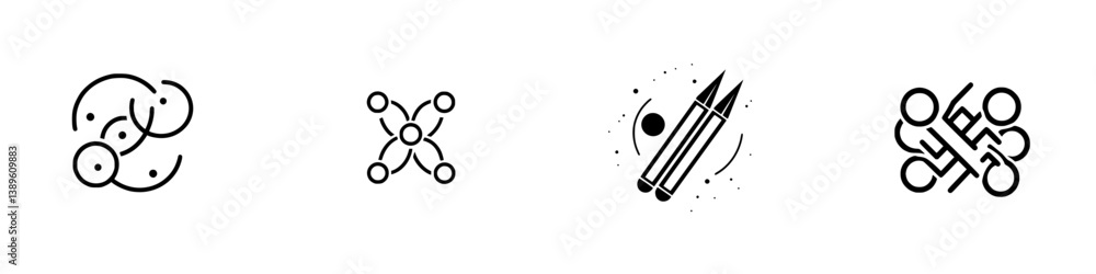 Poster vector minimalist line icons depicting various abstract designs and artistic tools for creative expr