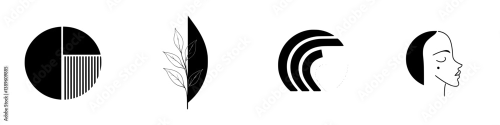 Poster minimalist vector line icons collection featuring nature and abstract forms for modern design projec