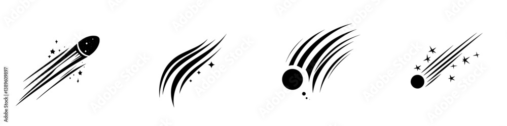 Poster Collection of minimalist line icons representing various celestial objects and phenomena in a sleek design