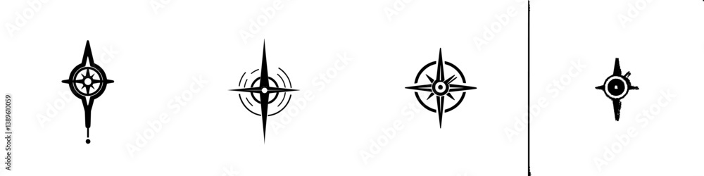 Poster explore directional themes with a set of minimalist line icons representing compasses and navigation
