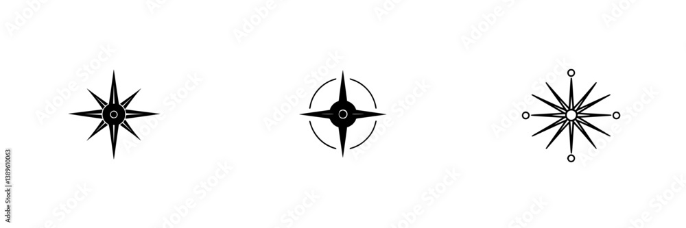 Poster vector minimalist line icons set featuring decorative compass designs for navigation and exploration