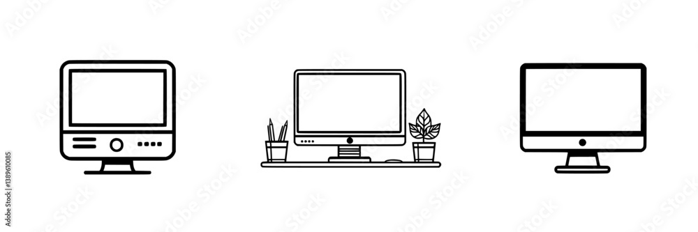 Poster vector minimalist line icons featuring computer monitors in a clean and modern style