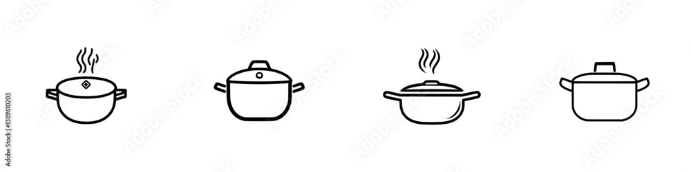 Aufkleber collection of vector minimalist line icons depicting various cooking pots in a simple design style