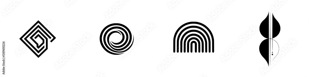 Poster minimalist vector line icons representing abstract designs and shapes for modern graphic application