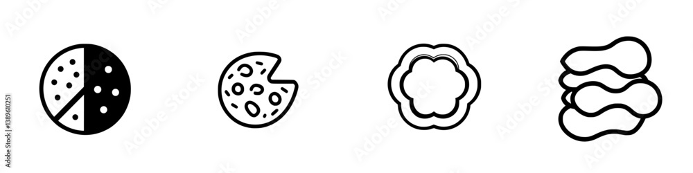 Poster set of minimalist line icons representing various types of cookies and snacks in a cohesive design s