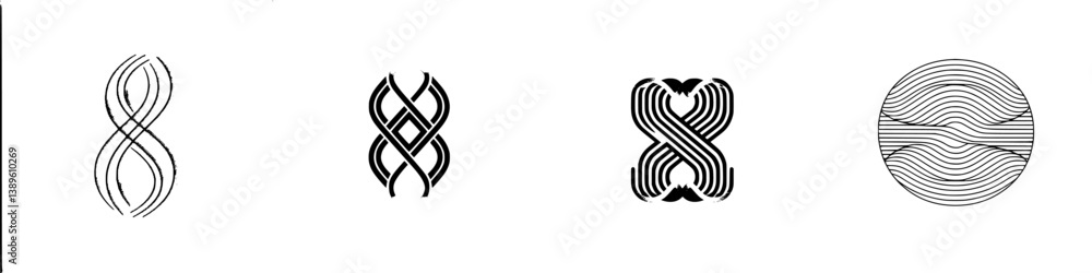 Poster vector minimalist line icons collection with unique designs featuring geometric shapes and patterns