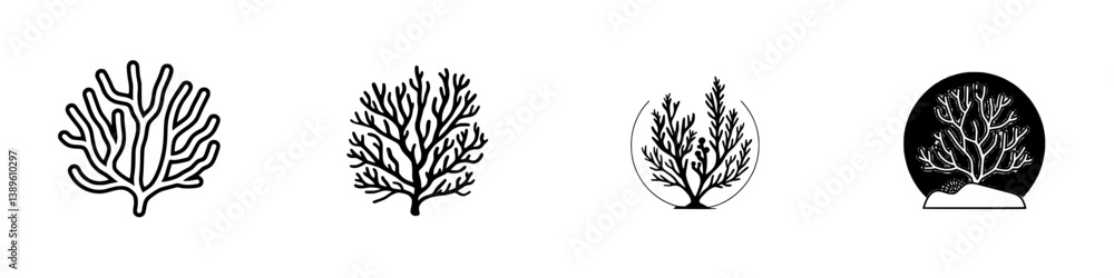 Poster collection of minimalist line icons representing various coral designs suitable for digital and prin