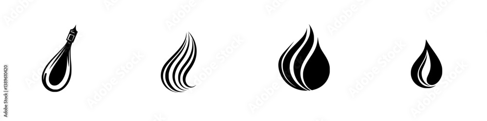 Poster set of minimalist line icons depicting various shapes of droplets and liquid forms for versatile des