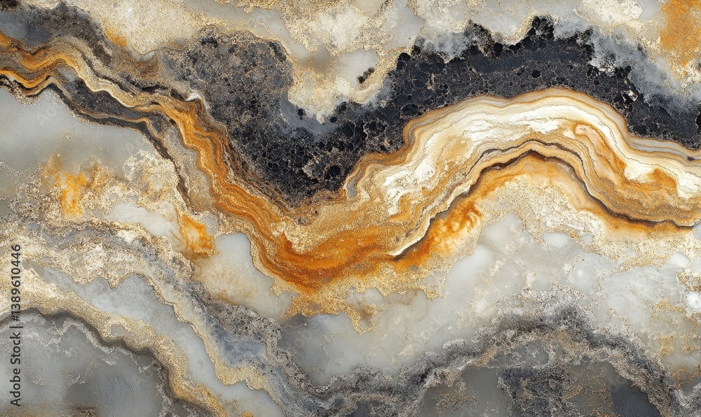 Aufkleber elegant abstract marble texture background with gold veins and swirling patterns featuring black whi