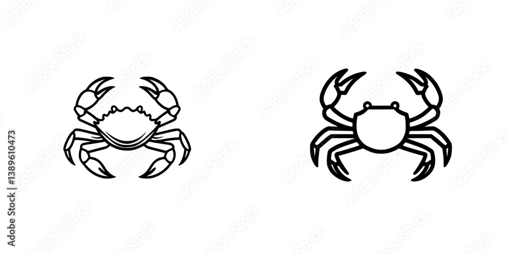 Poster minimalist vector line icons of crabs showcasing distinct styles and designs for creative projects