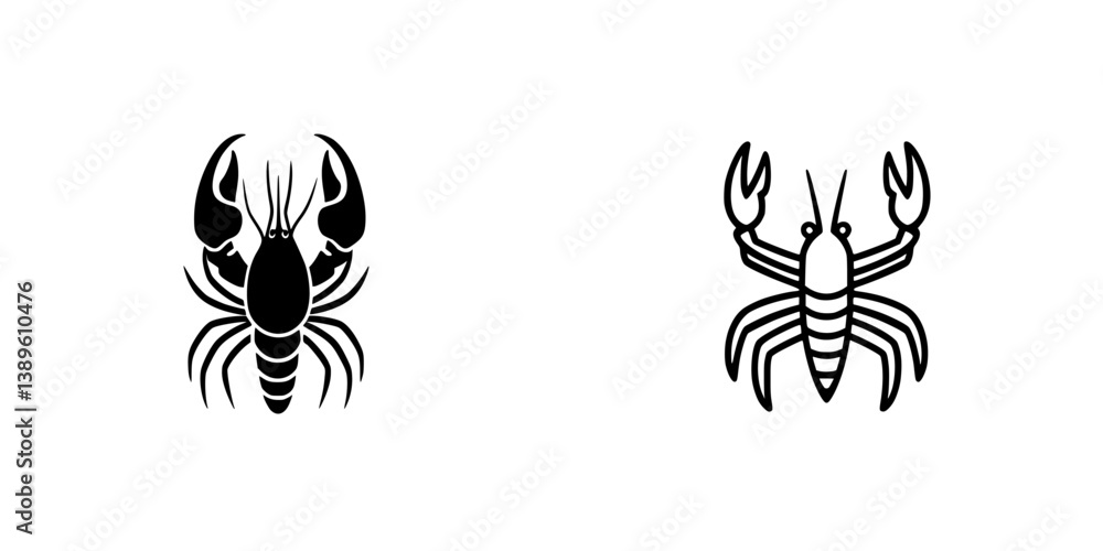 Poster vector minimalist line icons featuring a lobster and a crab for design applications