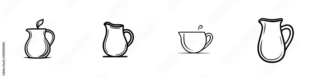 Poster minimalist vector line icons of beverage containers showcasing distinct designs for modern graphics