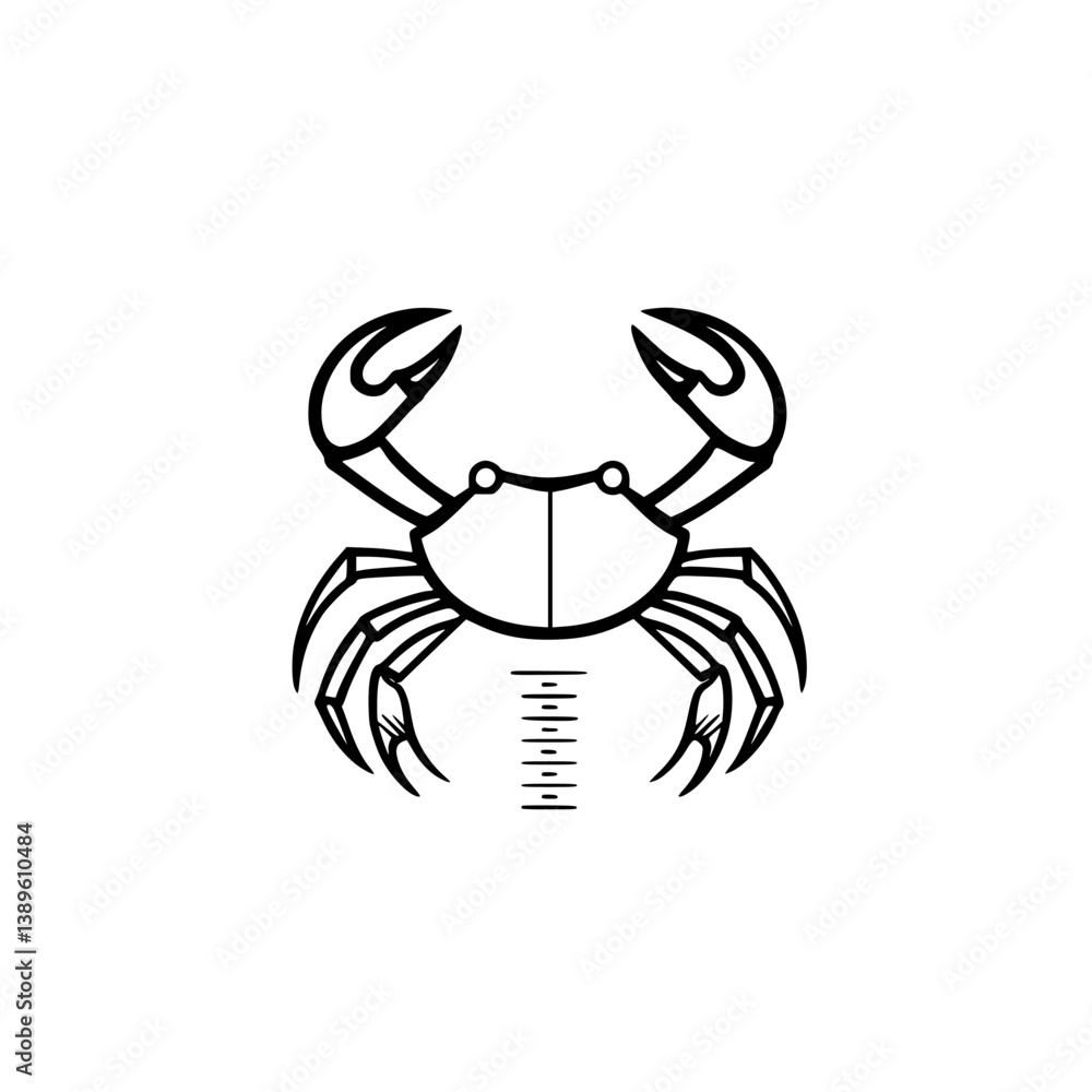 Poster set of minimalist line icons showcasing a crab design, suitable for various design applications