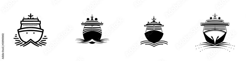 Poster modern minimalist line icons representing various styles of boats in a simplistic vector design