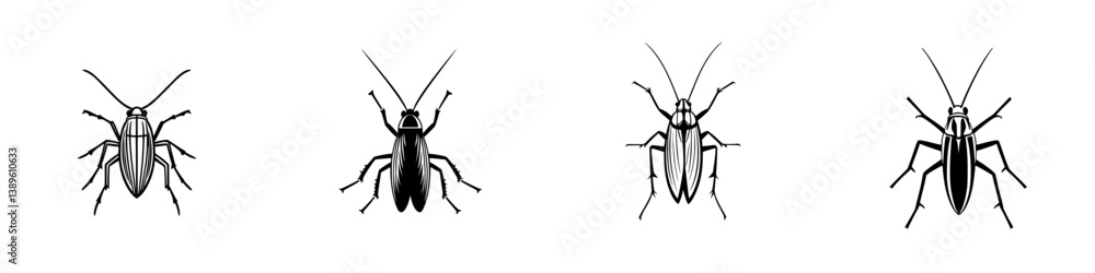 Poster collection of vector minimalist line icons depicting various types of insects for use in design and 