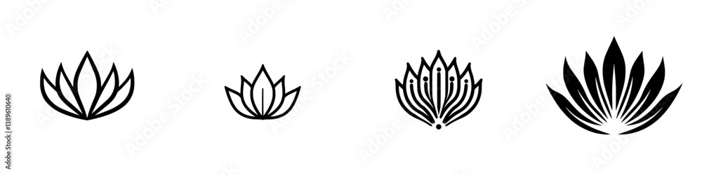 Poster vector minimalist line icons feature various lotus flower designs showcasing elegance and simplicity