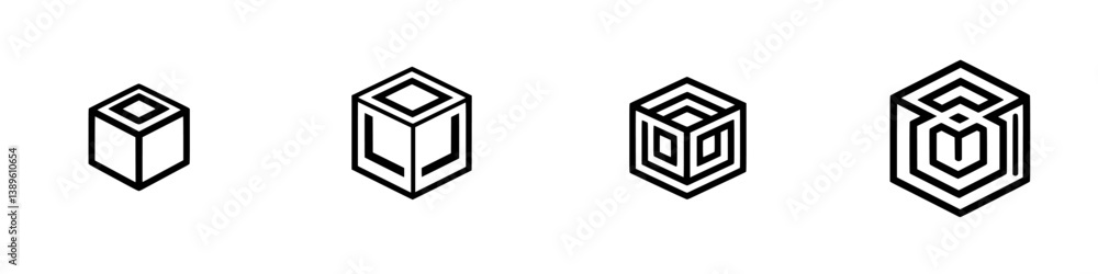 Poster set of minimalist line icons representing geometric shapes and designs crafted in a simplistic style
