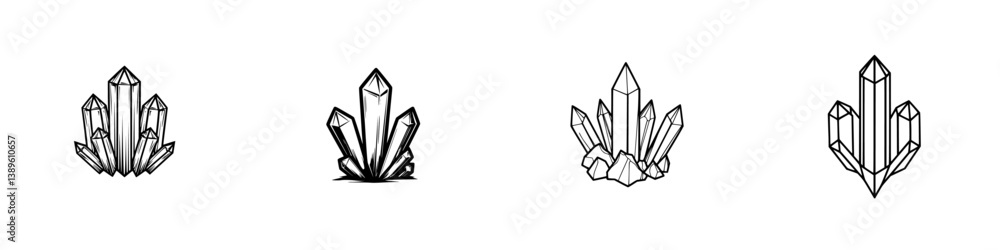 Aufkleber minimalist vector line icons representing various crystal formations in a clean and modern design st