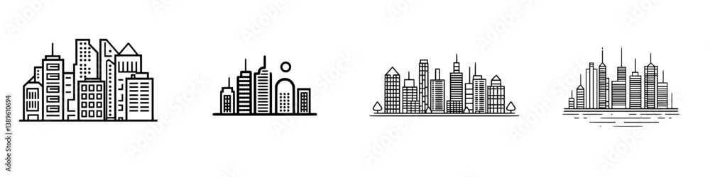 Poster minimalist vector line icons showcase urban skyline variations in modern design elements for creativ