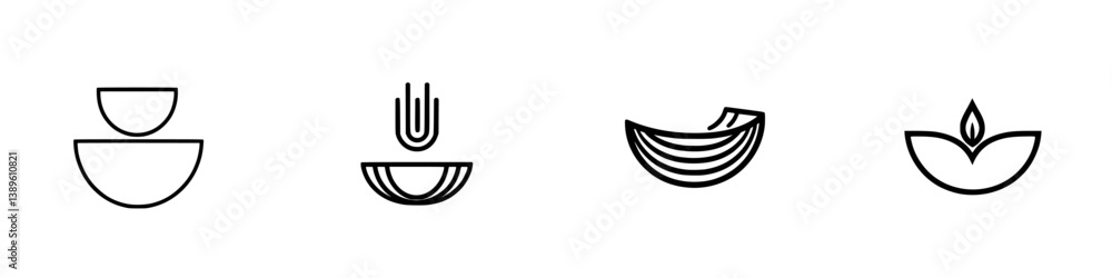 Poster collection of minimalist line icons featuring various decorative and functional symbols representing
