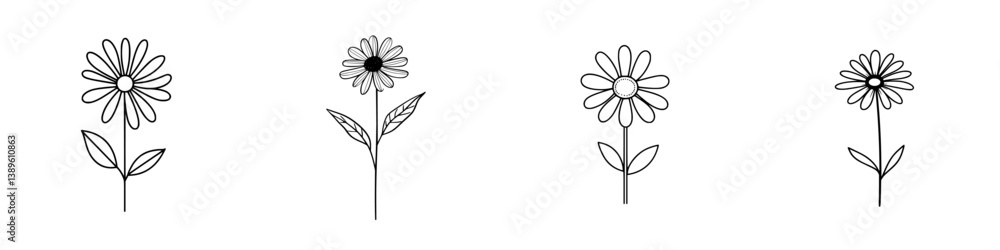 Poster set of minimalist line icons depicting various flower designs in a clean and modern style suitable f