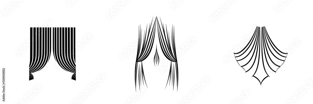 Poster vector minimalist line icons representing various styles of curtains in a clean and elegant design s