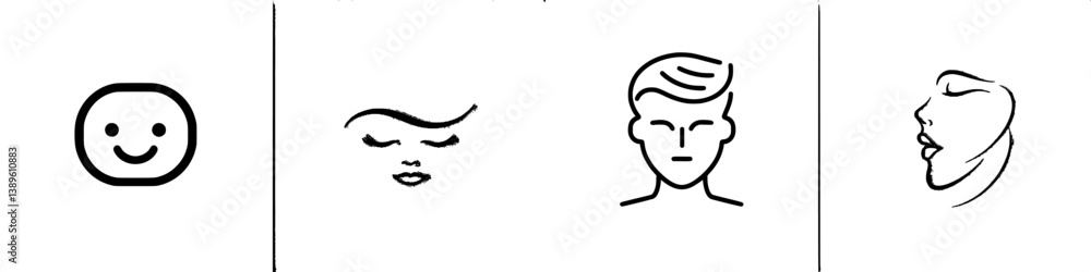 Poster minimalist line icons set representing emotions and human expressions for creative design projects a