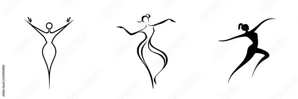 Aufkleber minimalist vector line icons of dancing figures showcasing elegance and motion in simple design
