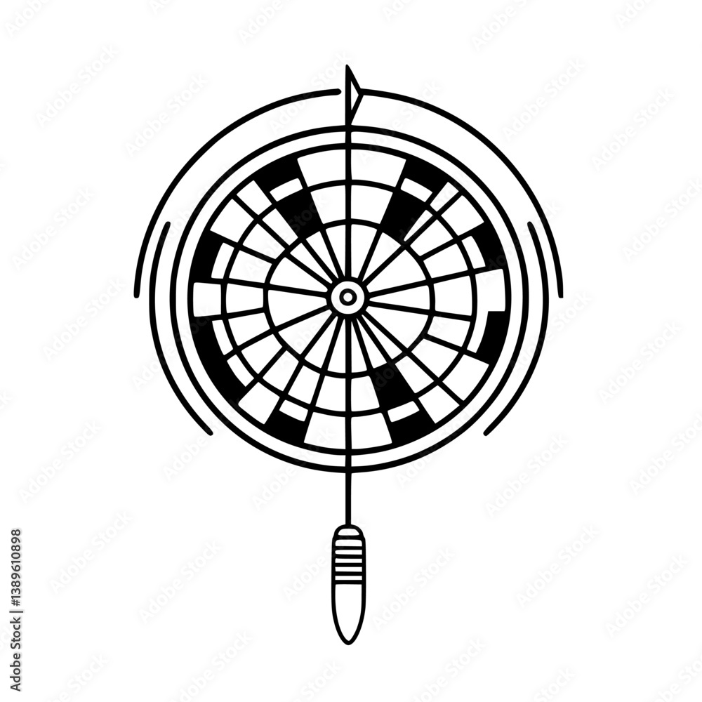 Poster minimalist line icons featuring a dartboard design with a dynamic arrow for various applications