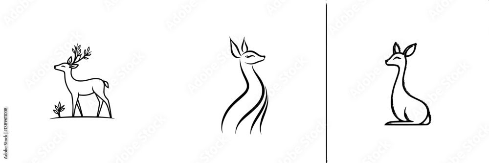 Poster vector minimalist line icons of deer showcasing elegance and simplicity in design for artistic and g